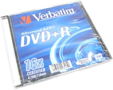 Диск DVD+R Verbatim 4,7 Gb, 16x, Slim
